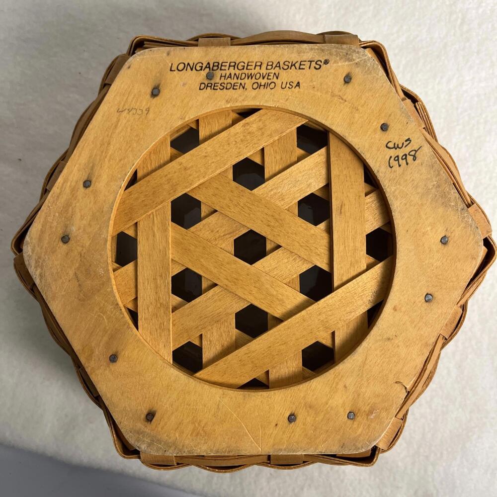 Longaberger Hexagon Basket 1999 with Protector - Picture 7 of 9